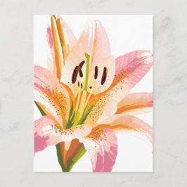 Postal Flor de lirio rosa | Pintura floral de acuarela