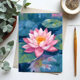Postal Flor de Loto Almohadilla de Nenúfar Acuarela