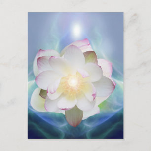 Postal Flor de loto blanco en cristal azul
