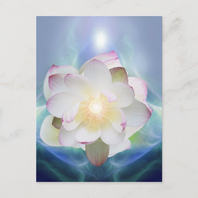 Postal Flor de loto blanco en cristal azul (Anverso)