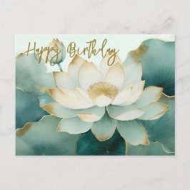 Postal Flor de loto bordes dorados Feliz Cumpleaños
