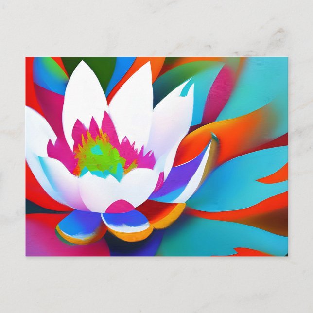 Postal Flor de loto colorida abstracta (Anverso)