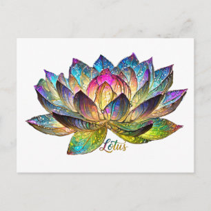 Postal Flor de Loto Colorida de Vidrio Pintado sobre Blan