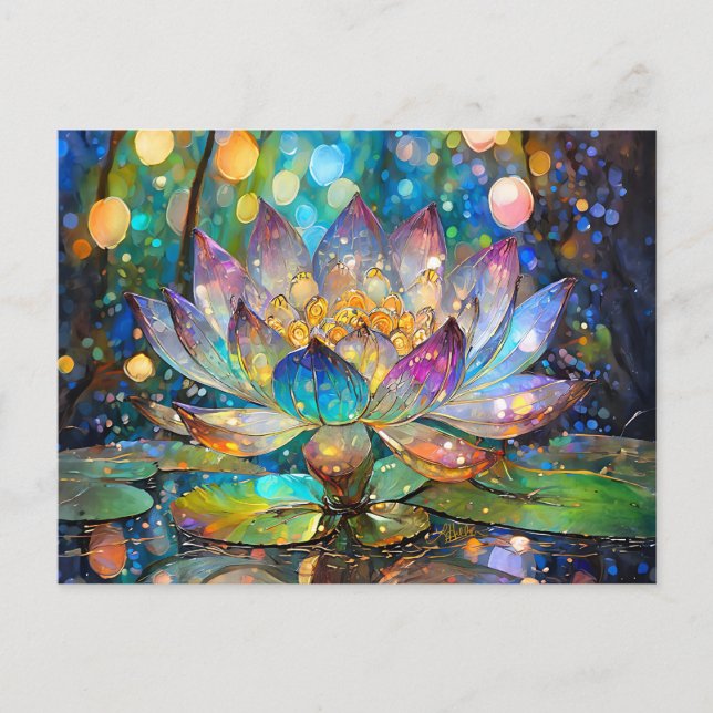 Postal Flor de Loto Iluminada en Flor (Anverso)
