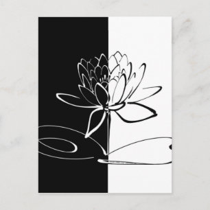 Postal Flor de Loto Negra Blanca Yin Yang