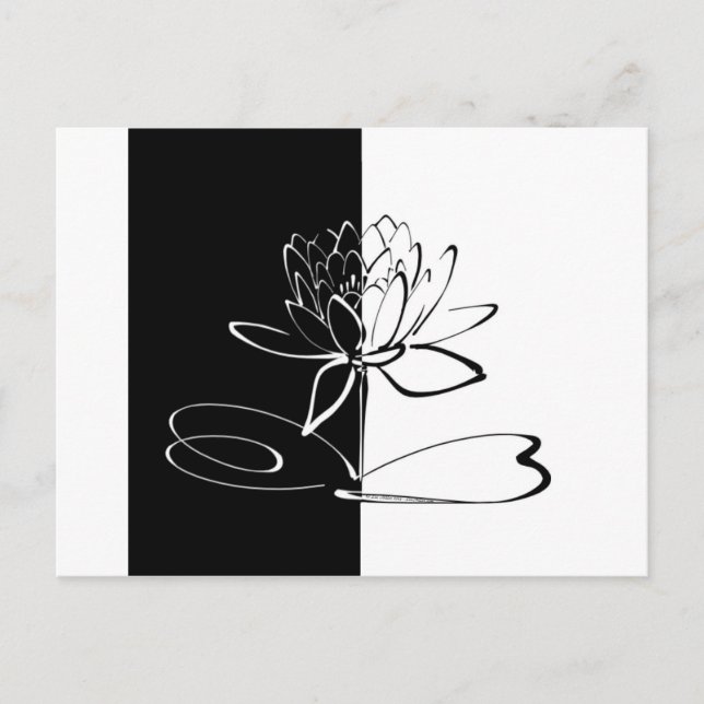 Postal Flor de Loto Negra Blanca Yin Yang (Anverso)