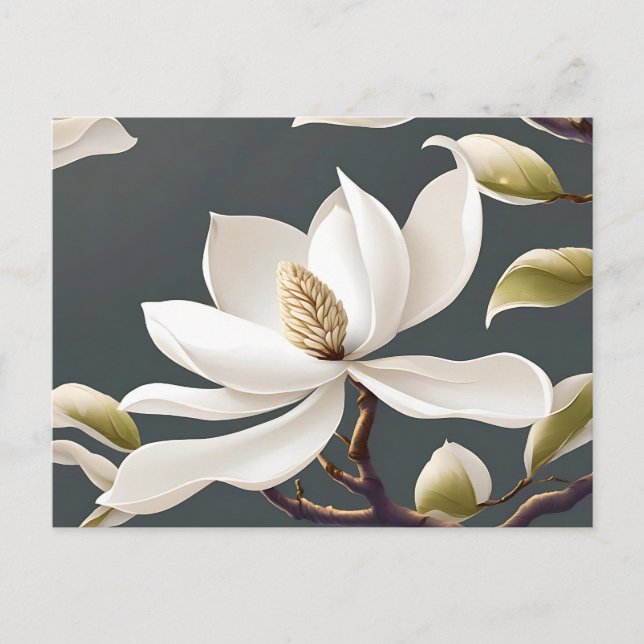 Postal Flor de magnolia blanca elegante (Anverso)
