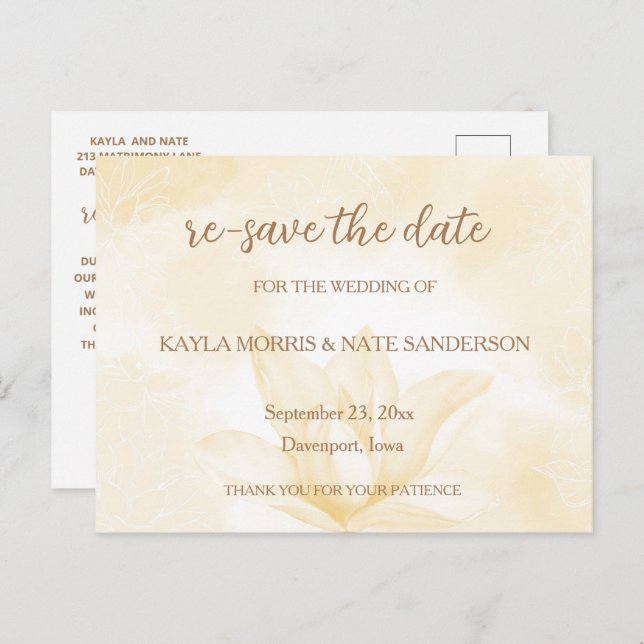 Postal Flor de magnolia etérea, Boda de guardar la fecha (Anverso / Reverso)