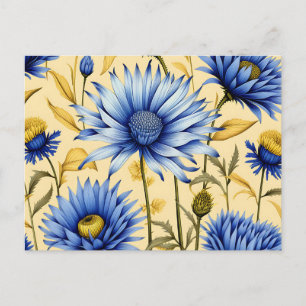 Postal Flor de maíz vintage azul y amarilla