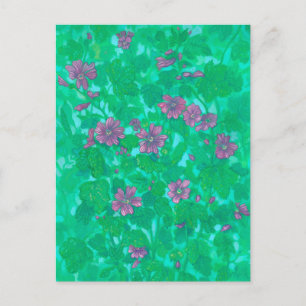 Postal Flor de Malva, Pintura Floral de Verano de Flores 