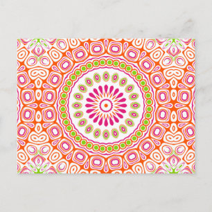 Postal Flor de mandala brillante rosa y naranja de primav