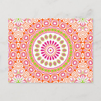 Postal Flor de mandala brillante rosa y naranja de primav