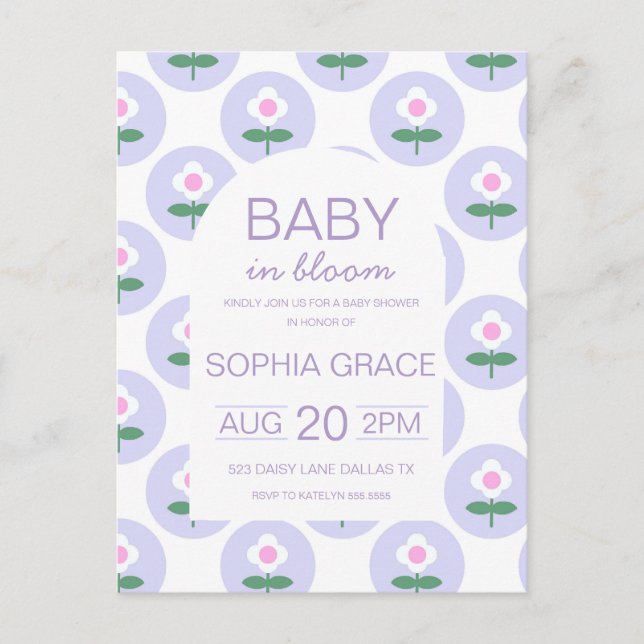 Postal Flor de margarita rosada de Baby Shower Cute (Anverso)