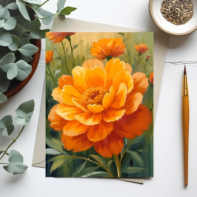 Postal Flor de Marigold | Floral Pintada Acuarela Naranja (Subido por el creador)