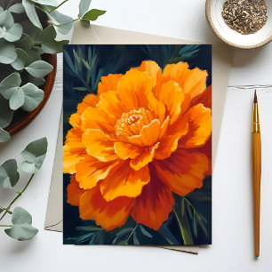 Postal Flor de Marigold   Pintado Floral Acuarela