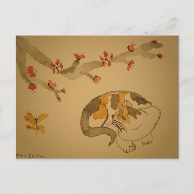 Postal Flor de mariposa y ciruela (Anverso)