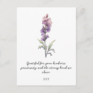 POSTAL FLOR DE NACIMIENTO DE JULIO EN ACUARELA DELPHINIUM
