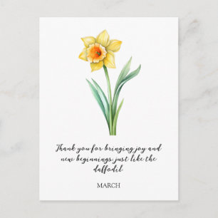 POSTAL FLOR DE NACIMIENTO DE NARCISO EN MARZO EN ACUARELA