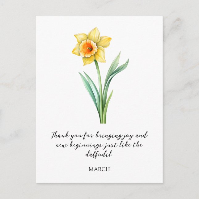 POSTAL FLOR DE NACIMIENTO DE NARCISO EN MARZO EN ACUARELA (Anverso)