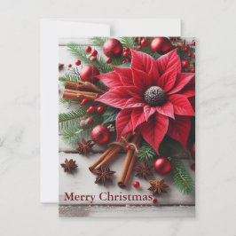 Postal Flor de Navidades rojos en madera blanca tradicion