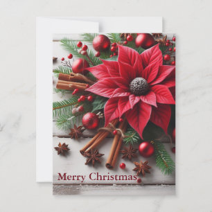 Postal Flor de Navidades rojos en madera blanca tradicion
