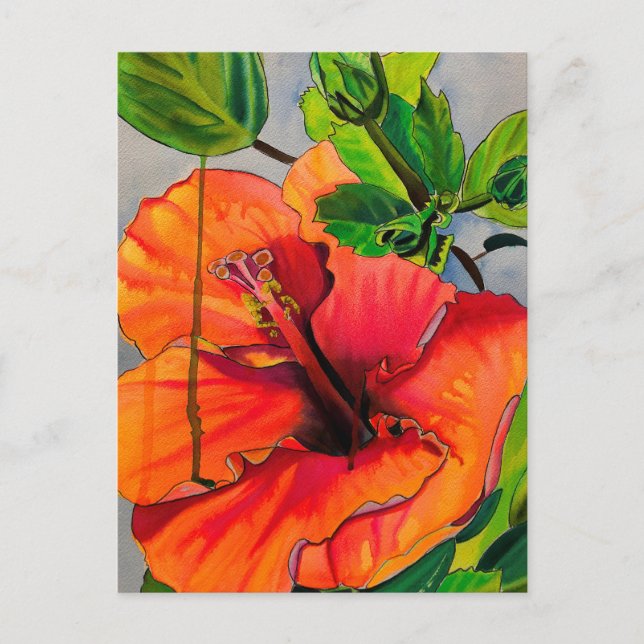 Postal Flor de Neon Hibiscus tropical (Anverso)