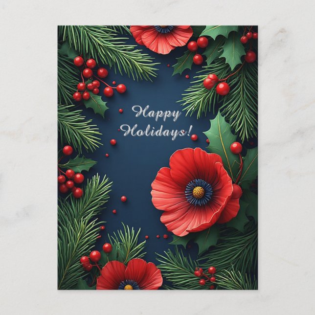 Postal 🎄 Flor de Nochebuena de Navidad Magia ❄️ Festiva (Anverso)