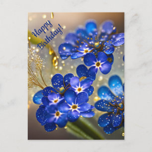 Postal Flor de nomeolvides con acentos dorados
