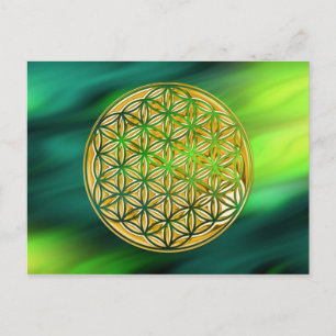Postal Flor de oro vivo / oro lleno   olas verdes