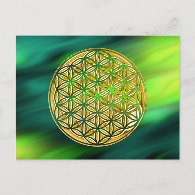 Postal Flor de oro vivo / oro lleno | olas verdes (Anverso)