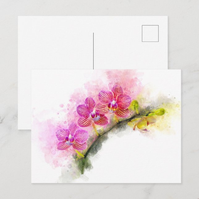 Postal Flor de orquídea acuarela - wb rosa 01 (Anverso / Reverso)