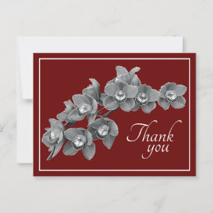 Postal Flor de orquídea negro y blanco fondo rojo agradec