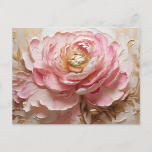 Postal Flor de peonía rosa pastel y dorado