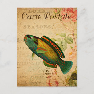 Postal Flor de pescado de pez parroquial vintage