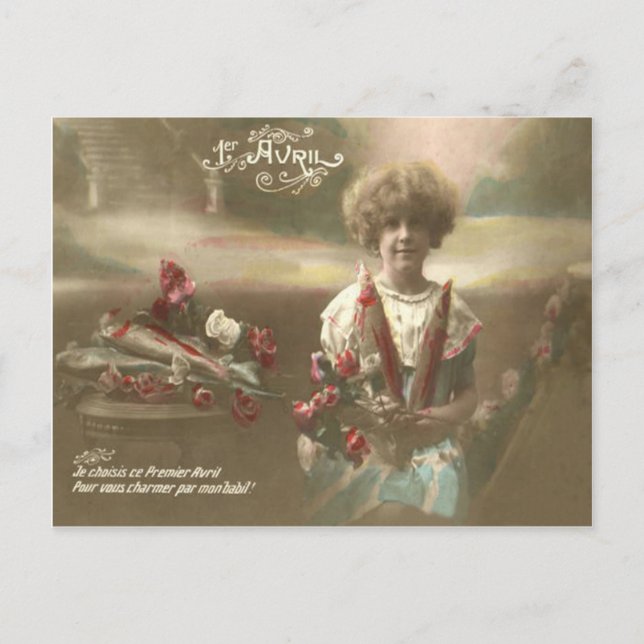 Postal Flor de pescado Victorian Jardín Poisson d'avril (Anverso)