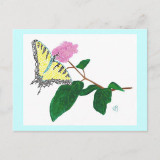 Postal Flor de Pointillismo de mariposa de cola de cerda 