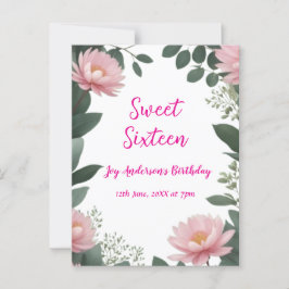 Postal flor de rosa vintage verde eucalipto 16 cumpleaños