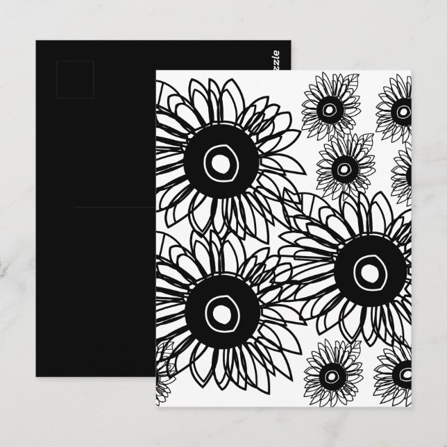 Postal Flor de tatuaje flor de girasol negro blanco tatua (Anverso / Reverso)
