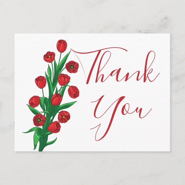 Postal Flor de Tulipanes Rojos Gracias Flores De Boda (Anverso)