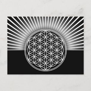 Postal Flor de vida / Blume des Lebens - blanco plano