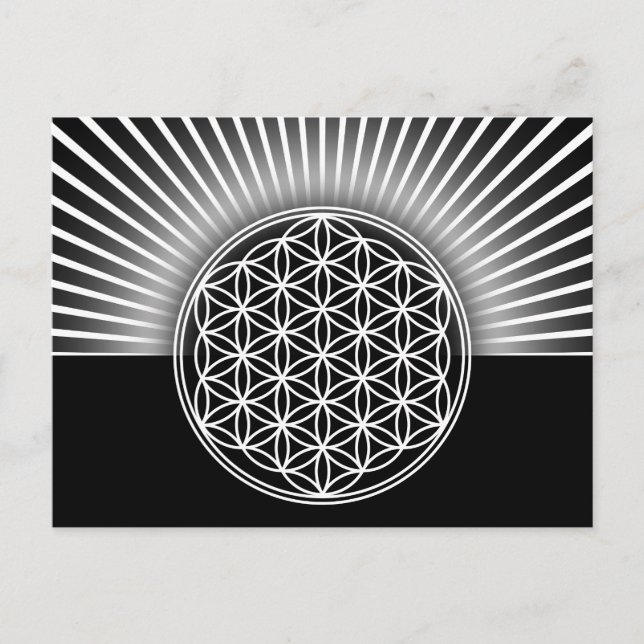 Postal Flor de vida / Blume des Lebens - blanco plano (Anverso)