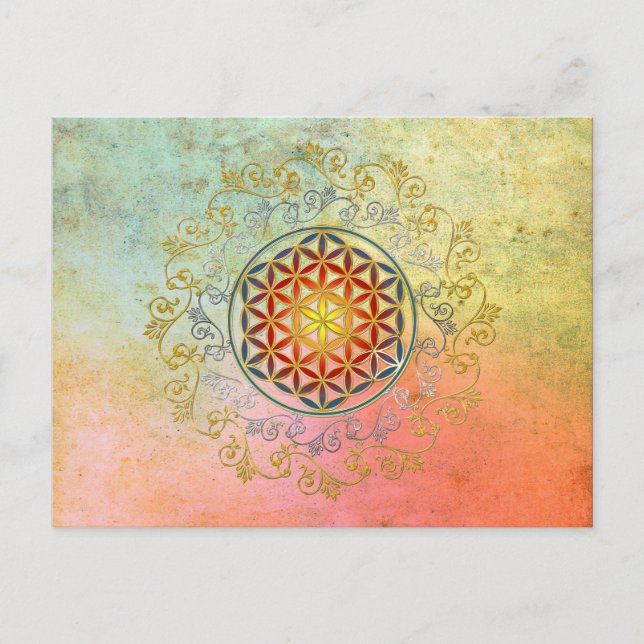 Postal Flor de vida / Blume des Lebens - Ornament IV BG (Anverso)