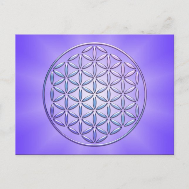 Postal Flor de vida / Blume des Lebens - sello violeta (Anverso)