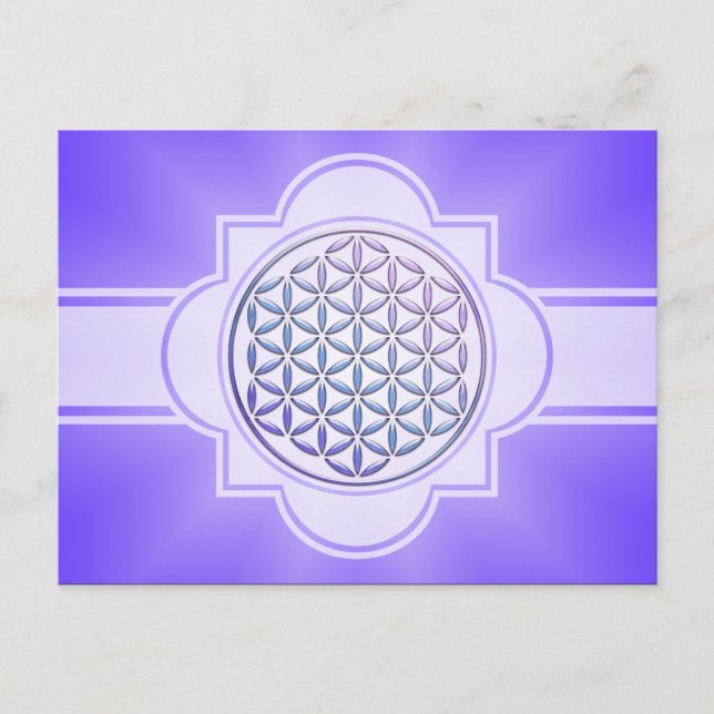 Postal Flor de vida / Blume des Lebens - sello violeta (Anverso)