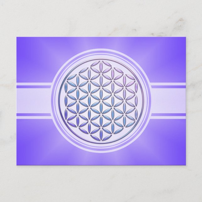 Postal Flor de vida / Blume des Lebens - sello violeta (Anverso)
