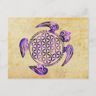 Postal Flor de vida / Blume des Lebes - tortuga morada
