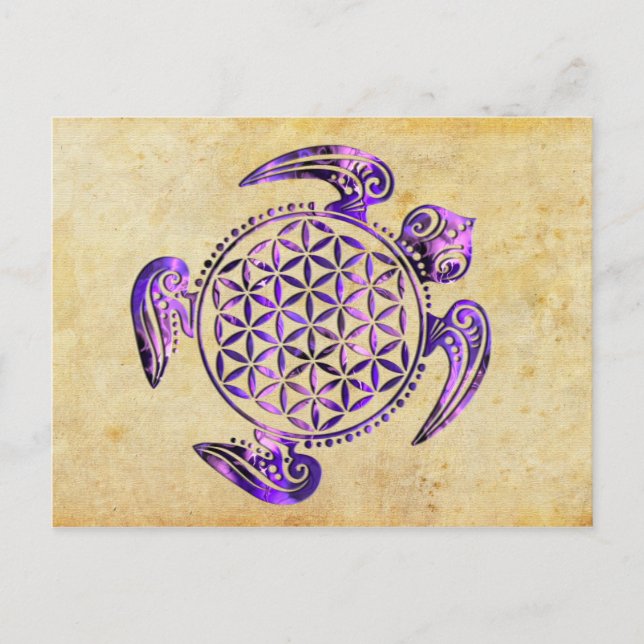 Postal Flor de vida / Blume des Lebes - tortuga morada (Anverso)