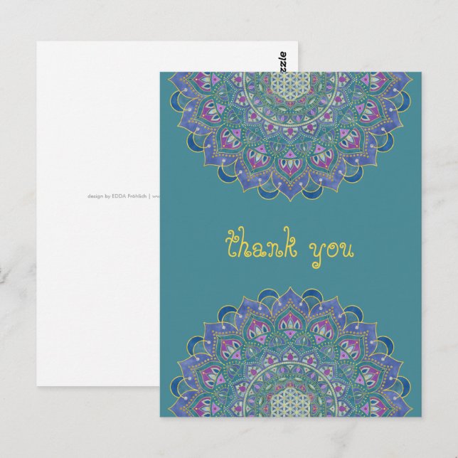 Postal Flor De Vida - Mandala Estilo India 1 (Anverso / Reverso)