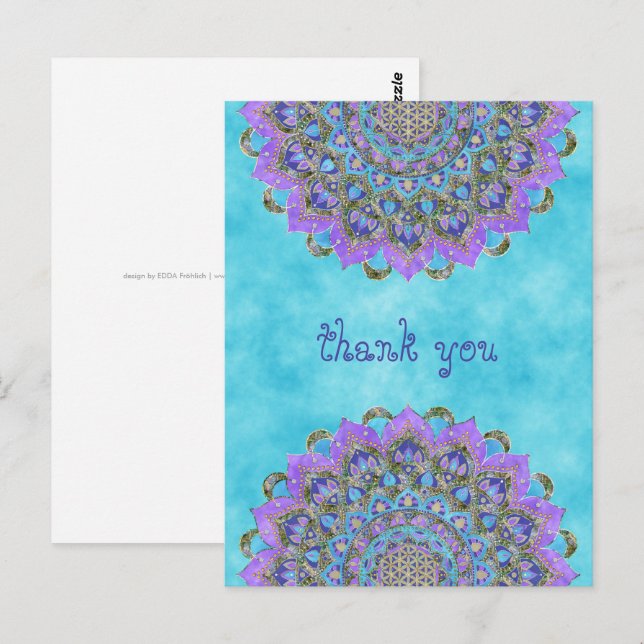 Postal Flor De Vida - Mandala Estilo India 2 (Anverso / Reverso)