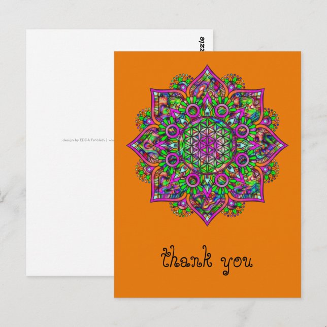 Postal Flor de vida - Mandala india 1 (Anverso / Reverso)
